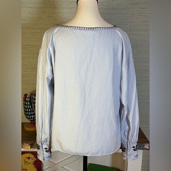 Label Of Graded Goods H&M Blue Striped Embroidered Top Blouse Women’s Size 8 - Picture 6 of 9